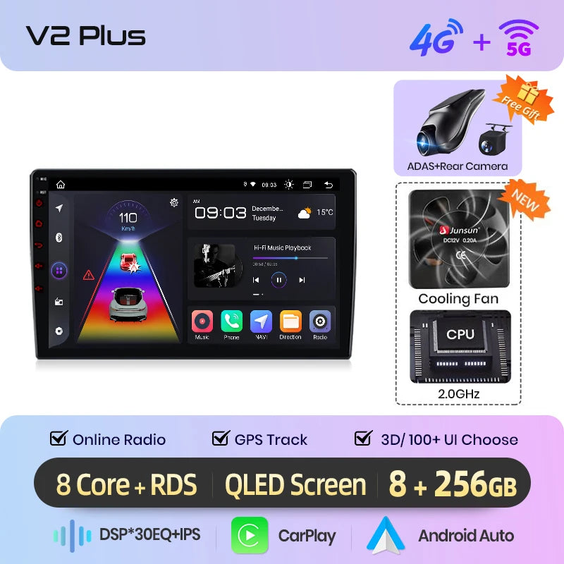 Autoradio Junsun AI CarPlay Sans Fil Android 14 pour Peugeot 2008/208 (2012–2018)