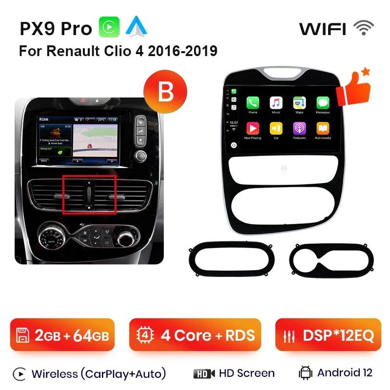Autoradio AWESAFE Sans Fil CarPlay/Android Auto pour Renault Clio 4 (2012–2016)