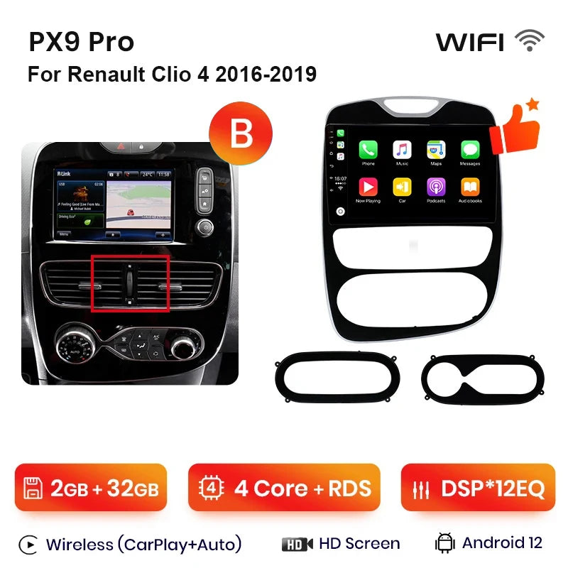 Autoradio AWESAFE Sans Fil CarPlay/Android Auto pour Renault Clio 4 (2012–2016)