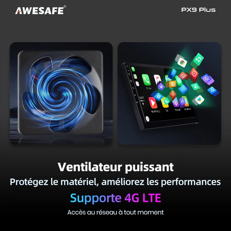 Autoradio AWESAFE PX9 CarPlay Sans Fil pour Peugeot 2008/208 (2012–2018) – GPS & FM