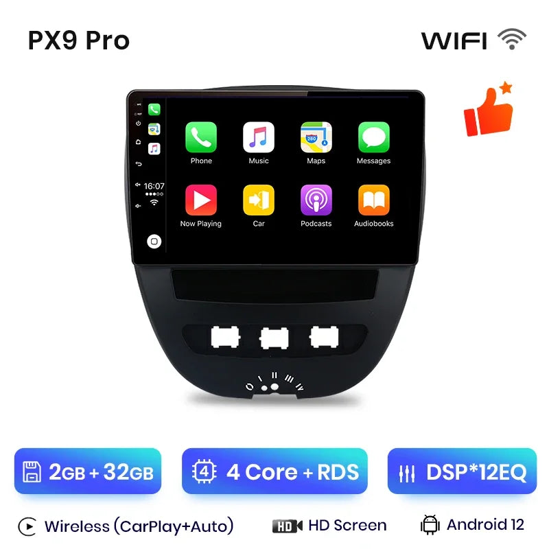 Autoradio AWESAFE Android pour Peugeot 107 / Citroën C1 / Toyota Aygo (2005–2014) – CarPlay Sans Fil & GPS