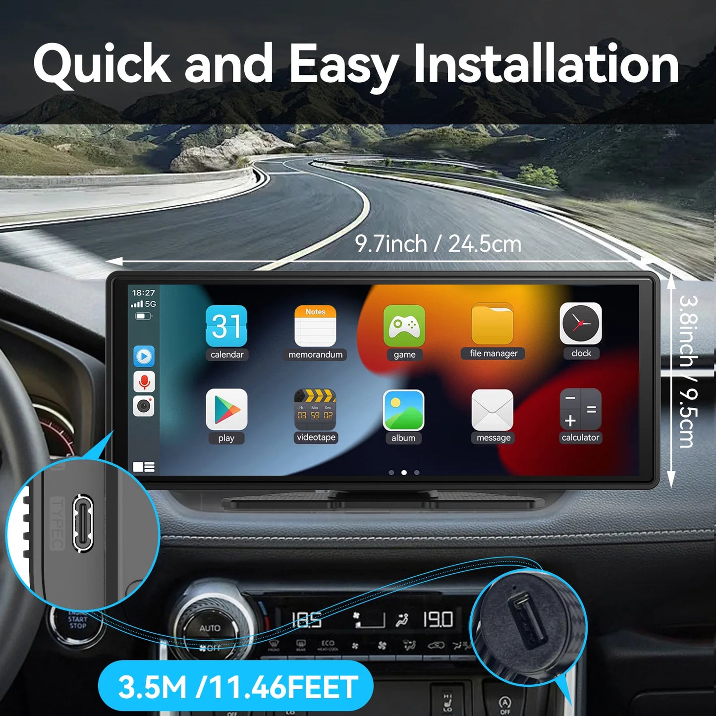 Écran CarPlay Sans Fil Universel – Compatible Android Auto & Tactile