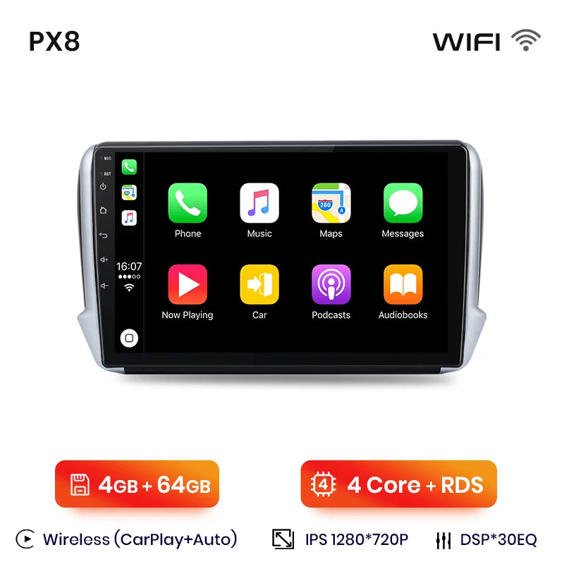 Autoradio Sans Fil CarPlay/Android Auto pour Peugeot 2008/208 (2012–2018)