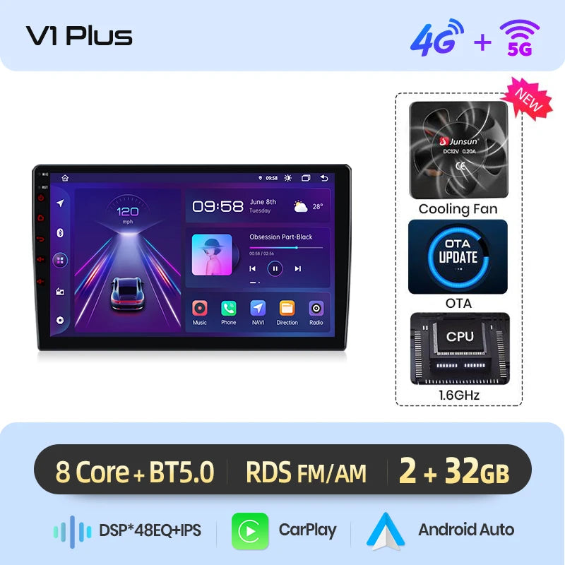 Autoradio Junsun AI CarPlay Sans Fil Android 14 pour Peugeot 2008/208 (2012–2018)