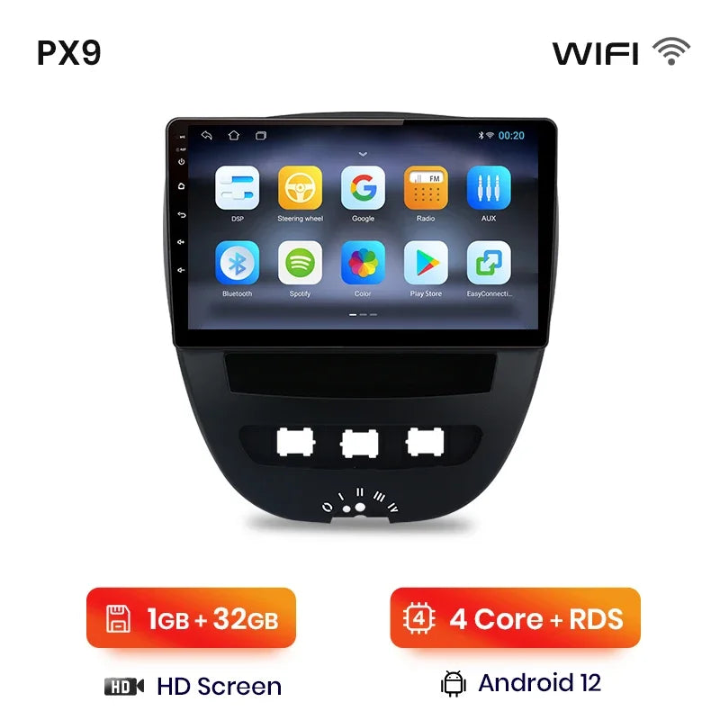 Autoradio AWESAFE Android pour Peugeot 107 / Citroën C1 / Toyota Aygo (2005–2014) – CarPlay Sans Fil & GPS