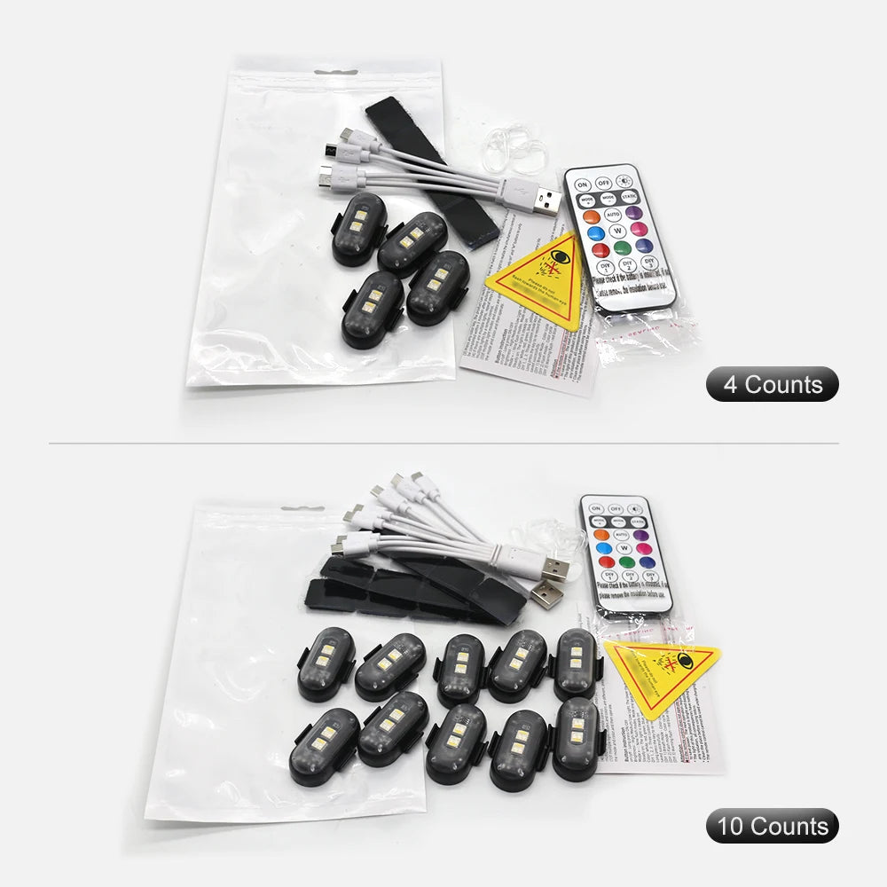 Lot 4/10 Feux LED Multifonctions Rechargeables avec Télécommande