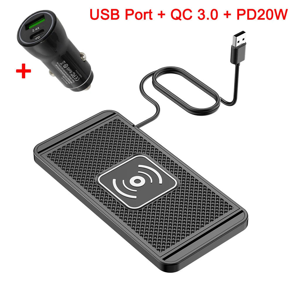 Chargeur Sans Fil Auto Rapide – Compatible iPhone & Samsung avec Support Silicone