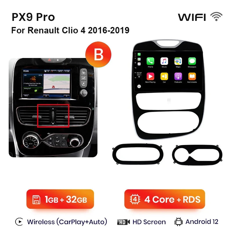 Autoradio AWESAFE Sans Fil CarPlay/Android Auto pour Renault Clio 4 (2012–2016)