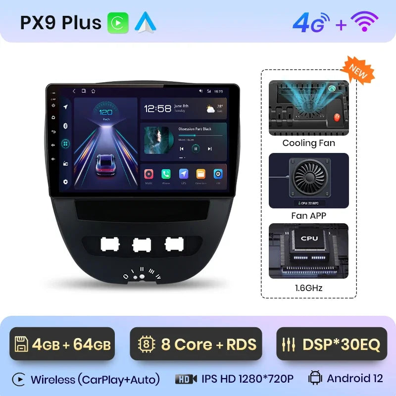 Autoradio AWESAFE Android pour Peugeot 107 / Citroën C1 / Toyota Aygo (2005–2014) – CarPlay Sans Fil & GPS
