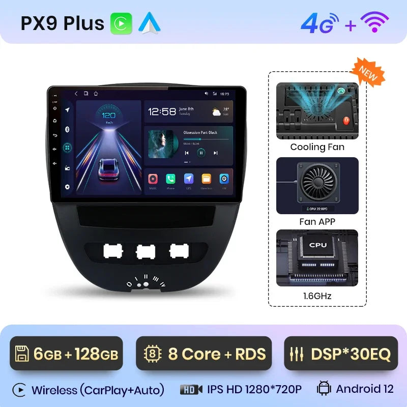 Autoradio AWESAFE Android pour Peugeot 107 / Citroën C1 / Toyota Aygo (2005–2014) – CarPlay Sans Fil & GPS