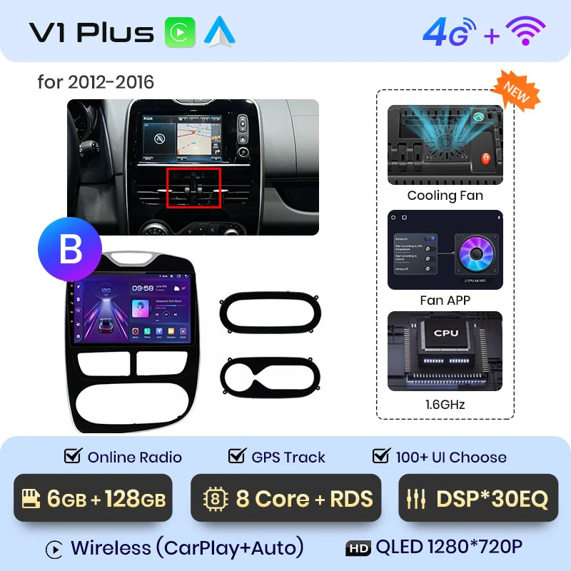 Autoradio Junsun CarPlay Android Auto pour Renault Clio 4/ZOE (2012–2017)
