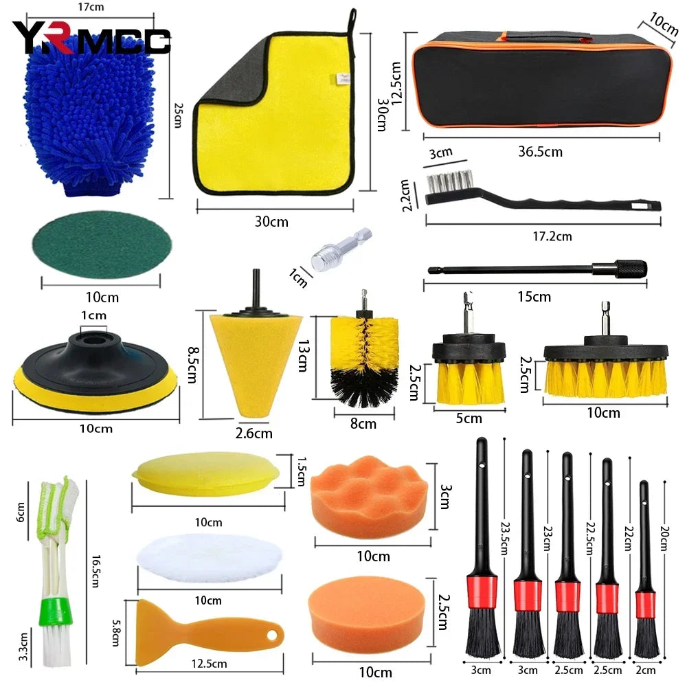Set 30 Pinceaux et Accessoires Nettoyage Auto – Brosses, Éponges, Chiffons