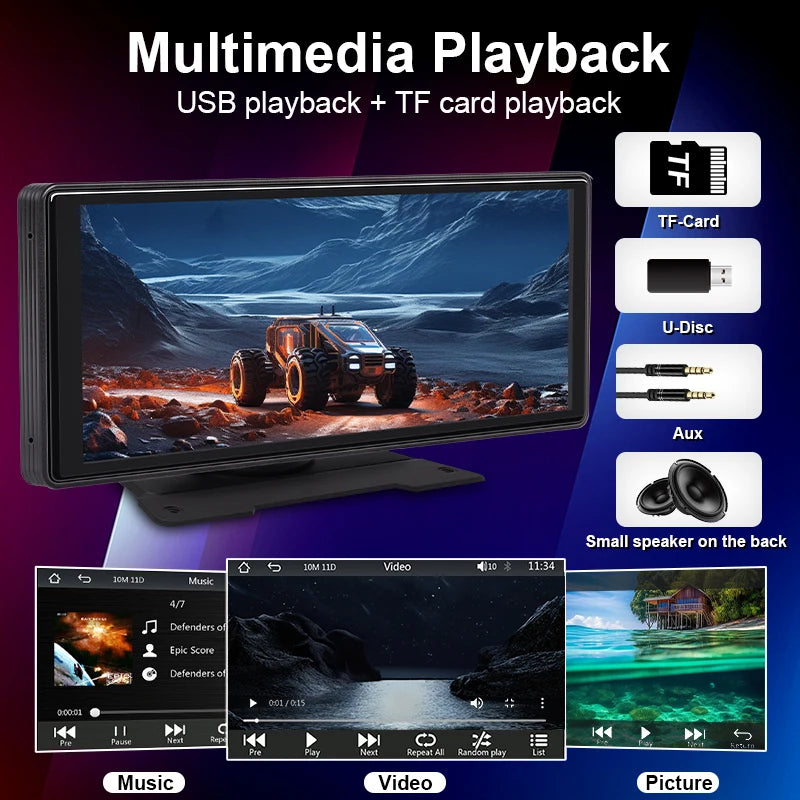 Autoradio Miroir 10,26" – CarPlay Sans Fil, Android Auto, Bluetooth, AUX, USB