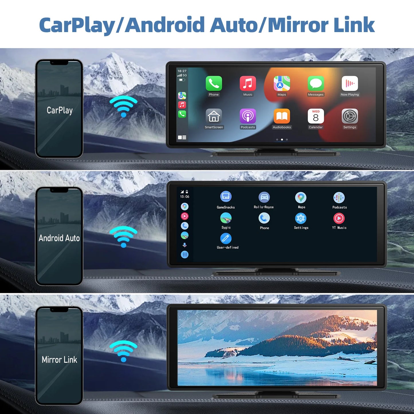 Écran CarPlay Sans Fil Universel – Compatible Android Auto & Tactile