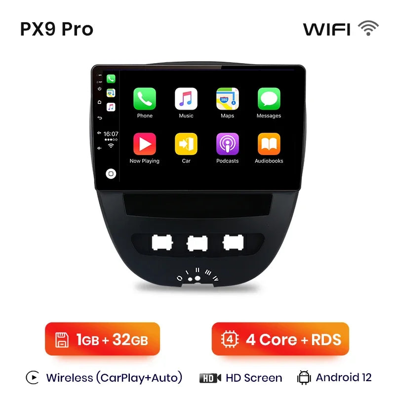 Autoradio AWESAFE Android pour Peugeot 107 / Citroën C1 / Toyota Aygo (2005–2014) – CarPlay Sans Fil & GPS