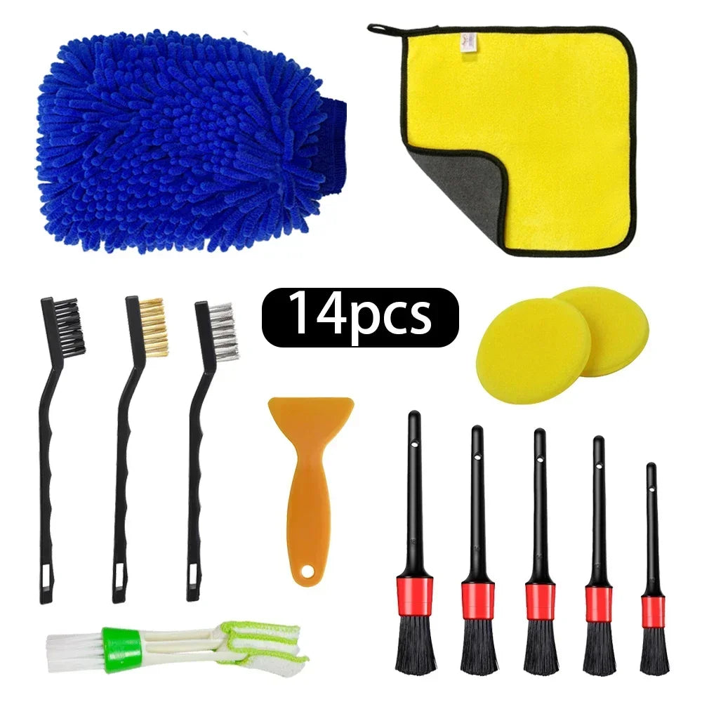 Set 30 Pinceaux et Accessoires Nettoyage Auto – Brosses, Éponges, Chiffons