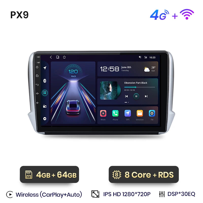 Autoradio Sans Fil CarPlay/Android Auto pour Peugeot 2008/208 (2012–2018)