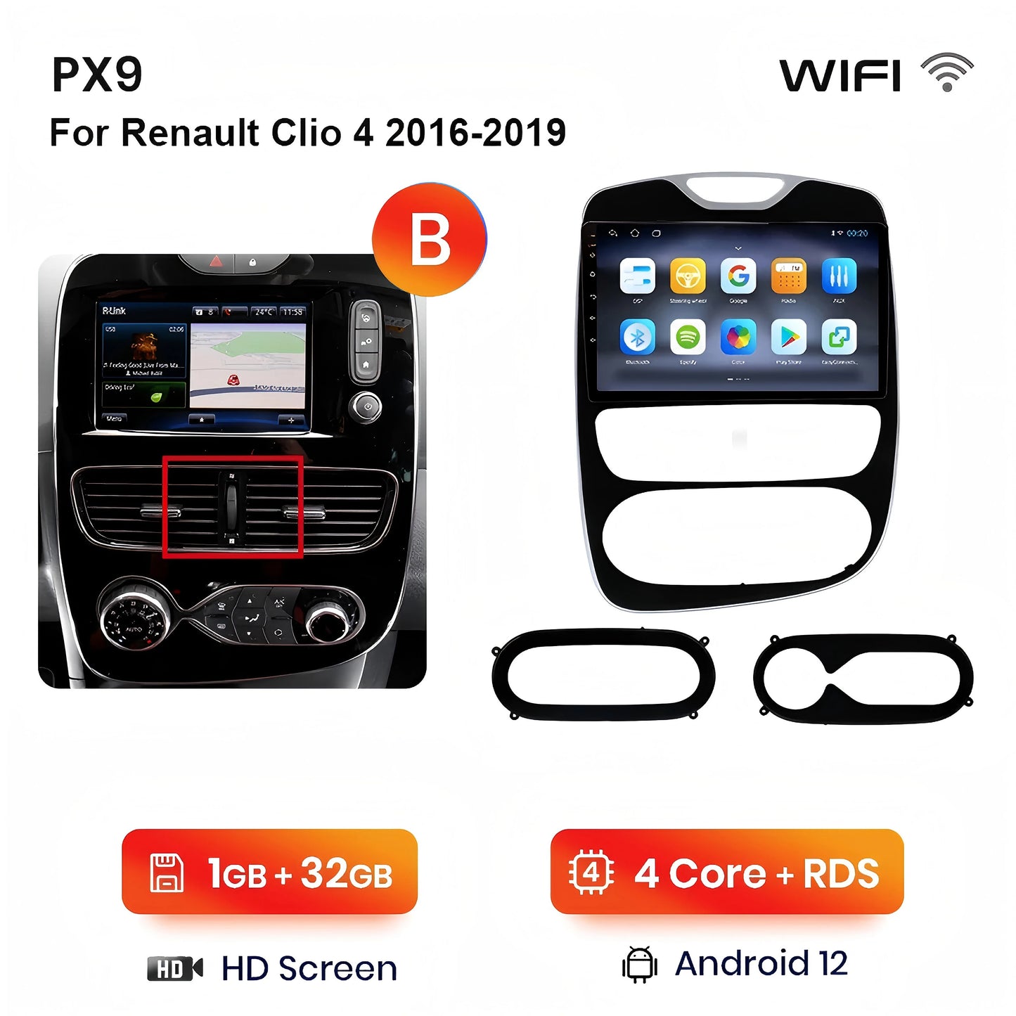 Autoradio AWESAFE Sans Fil CarPlay/Android Auto pour Renault Clio 4 (2012–2016)