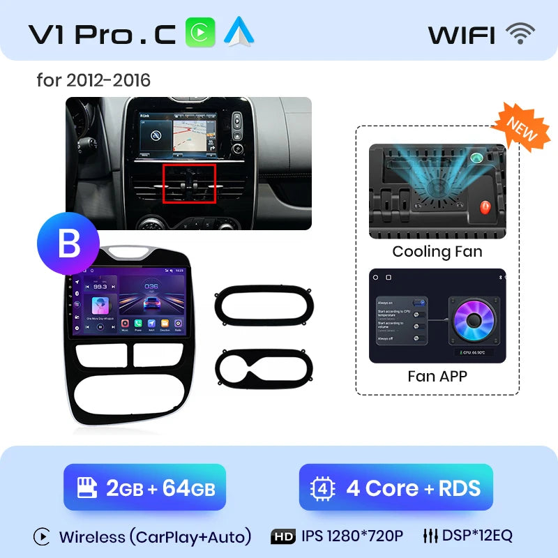 Autoradio Junsun CarPlay Android Auto pour Renault Clio 4/ZOE (2012–2017)