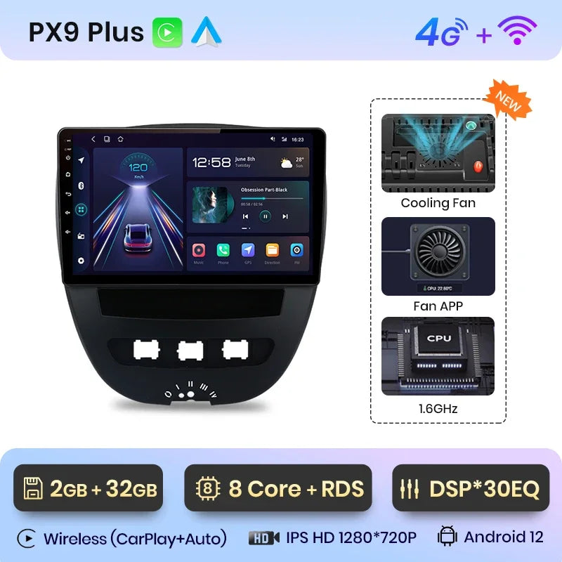 Autoradio AWESAFE Android pour Peugeot 107 / Citroën C1 / Toyota Aygo (2005–2014) – CarPlay Sans Fil & GPS