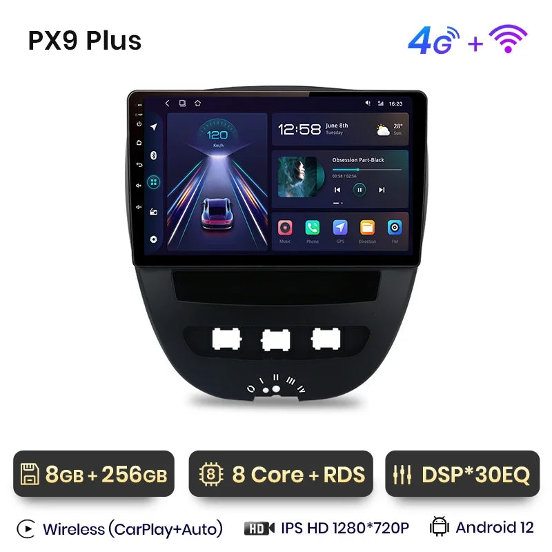Autoradio AWESAFE Android pour Peugeot 107 / Citroën C1 / Toyota Aygo (2005–2014) – CarPlay Sans Fil & GPS
