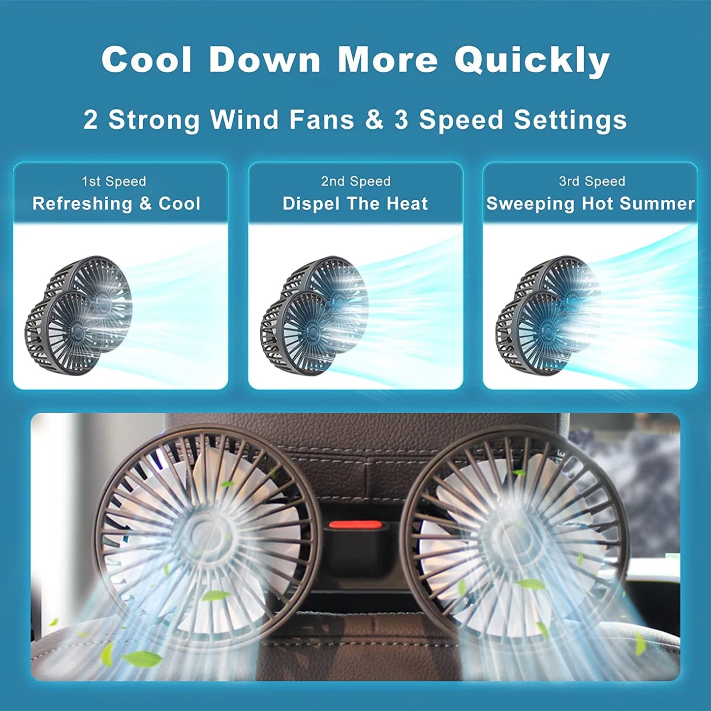 Ventilateur Auto 360° 3 Vitesses – Refroidisseur de Siège USB Réglable