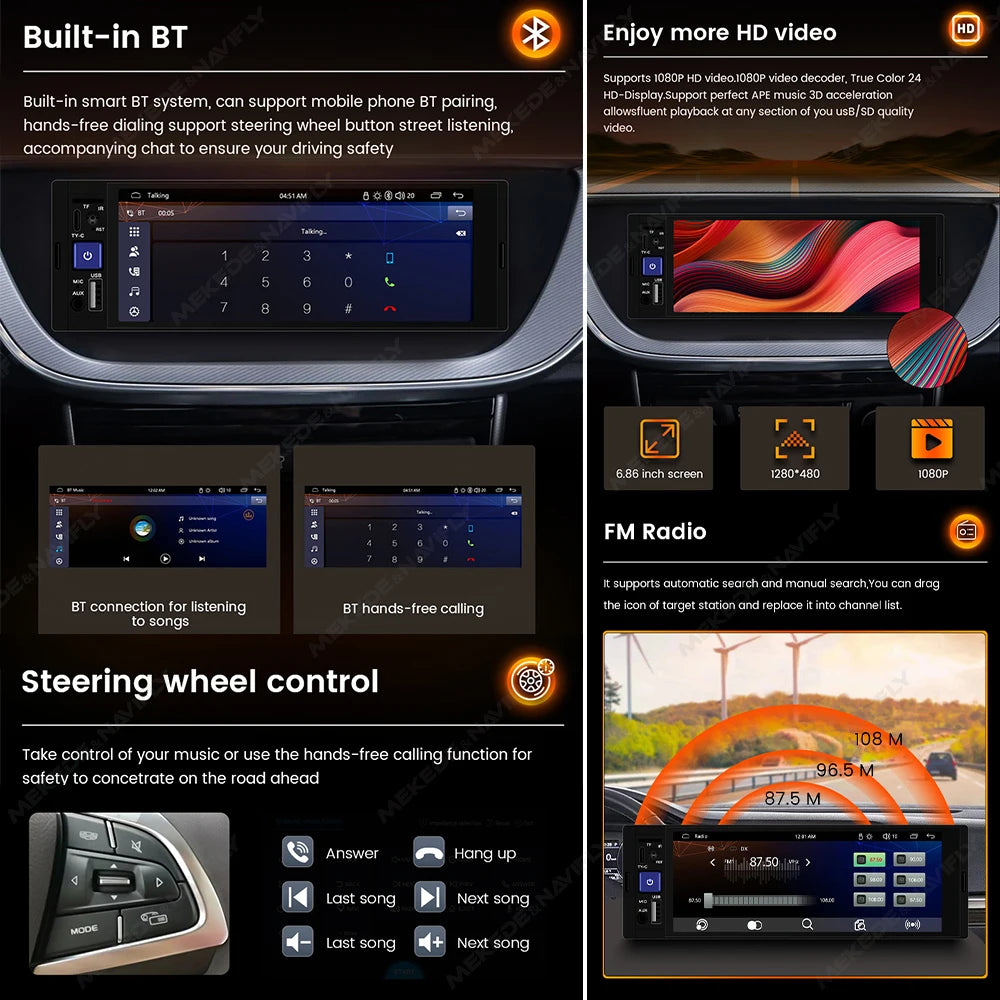 Lecteur multimédia universel à écran tactile HD CarPlay