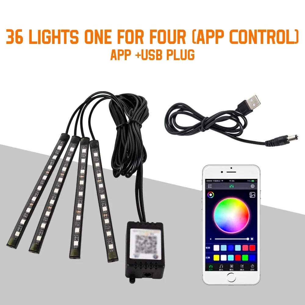 Lumières d’Ambiance LED Intérieures RGB – 36/48/72 LEDs, USB, Télécommande, Musique APP