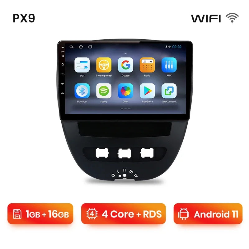 Autoradio AWESAFE Android pour Peugeot 107 / Citroën C1 / Toyota Aygo (2005–2014) – CarPlay Sans Fil & GPS