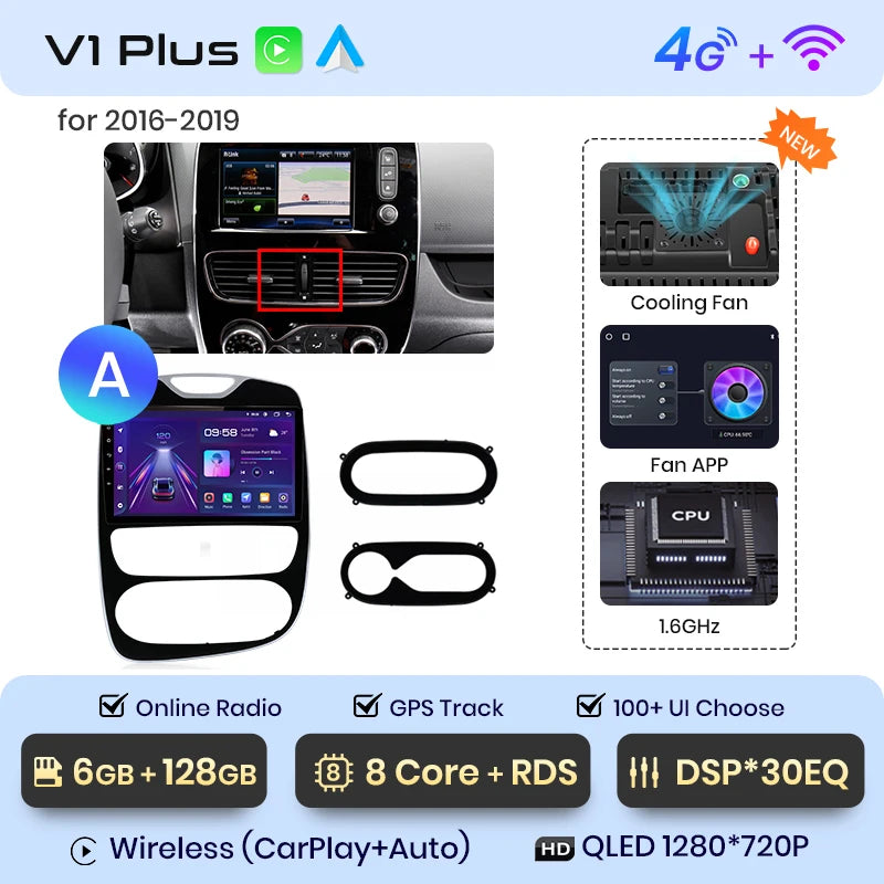 Autoradio Junsun CarPlay Android Auto pour Renault Clio 4/ZOE (2012–2017)
