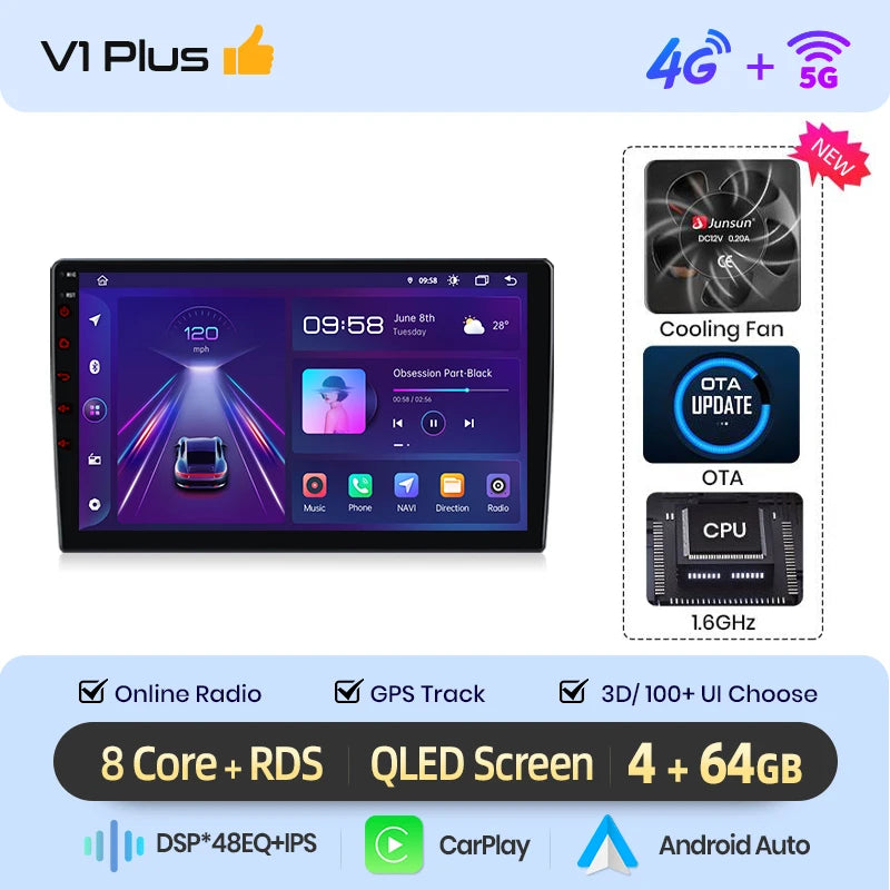 Autoradio Junsun AI CarPlay Sans Fil Android 14 pour Peugeot 2008/208 (2012–2018)