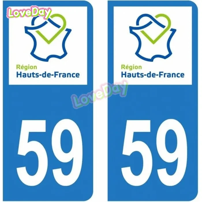 Autocollant Plaque Immatriculation France – Logo Région Hauts-de-France (Noir & Bleu)