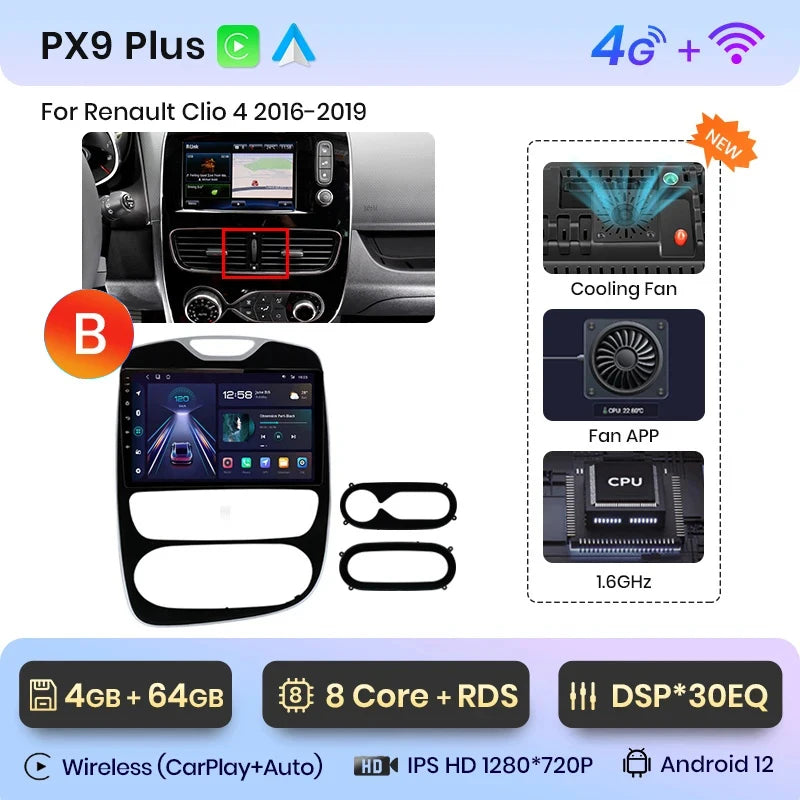 Autoradio AWESAFE Sans Fil CarPlay/Android Auto pour Renault Clio 4 (2012–2016)