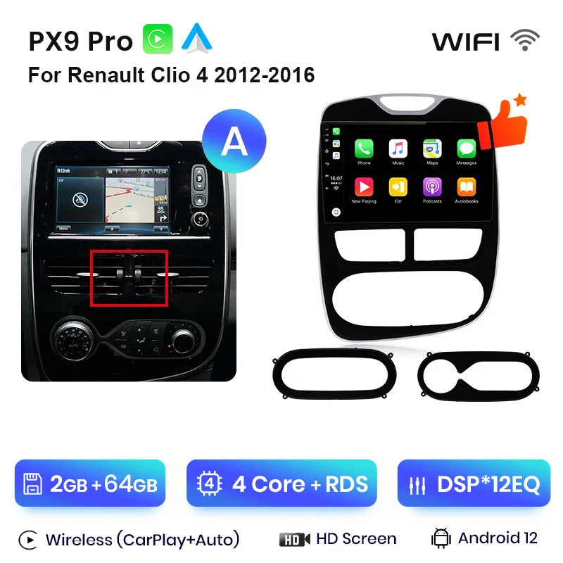 Autoradio AWESAFE Sans Fil CarPlay/Android Auto pour Renault Clio 4 (2012–2016)