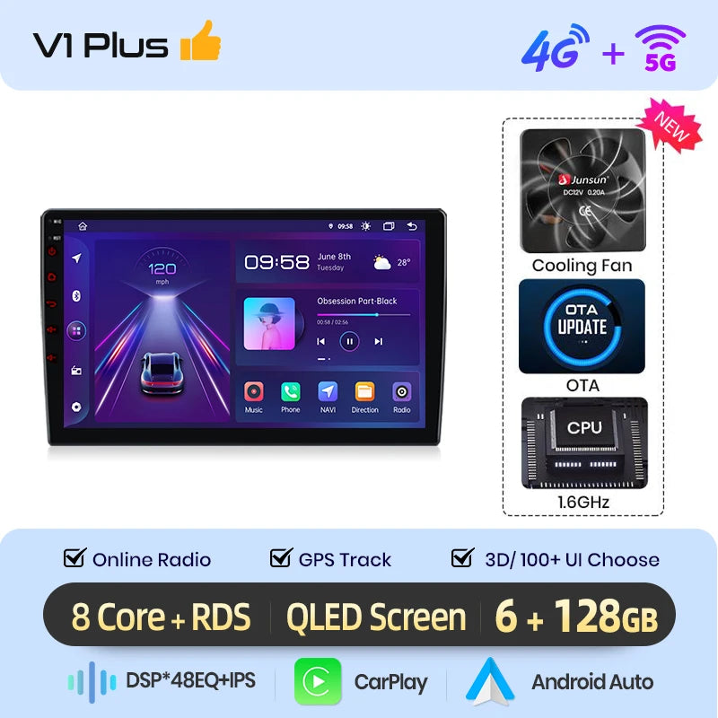Autoradio Junsun AI CarPlay Sans Fil Android 14 pour Peugeot 2008/208 (2012–2018)