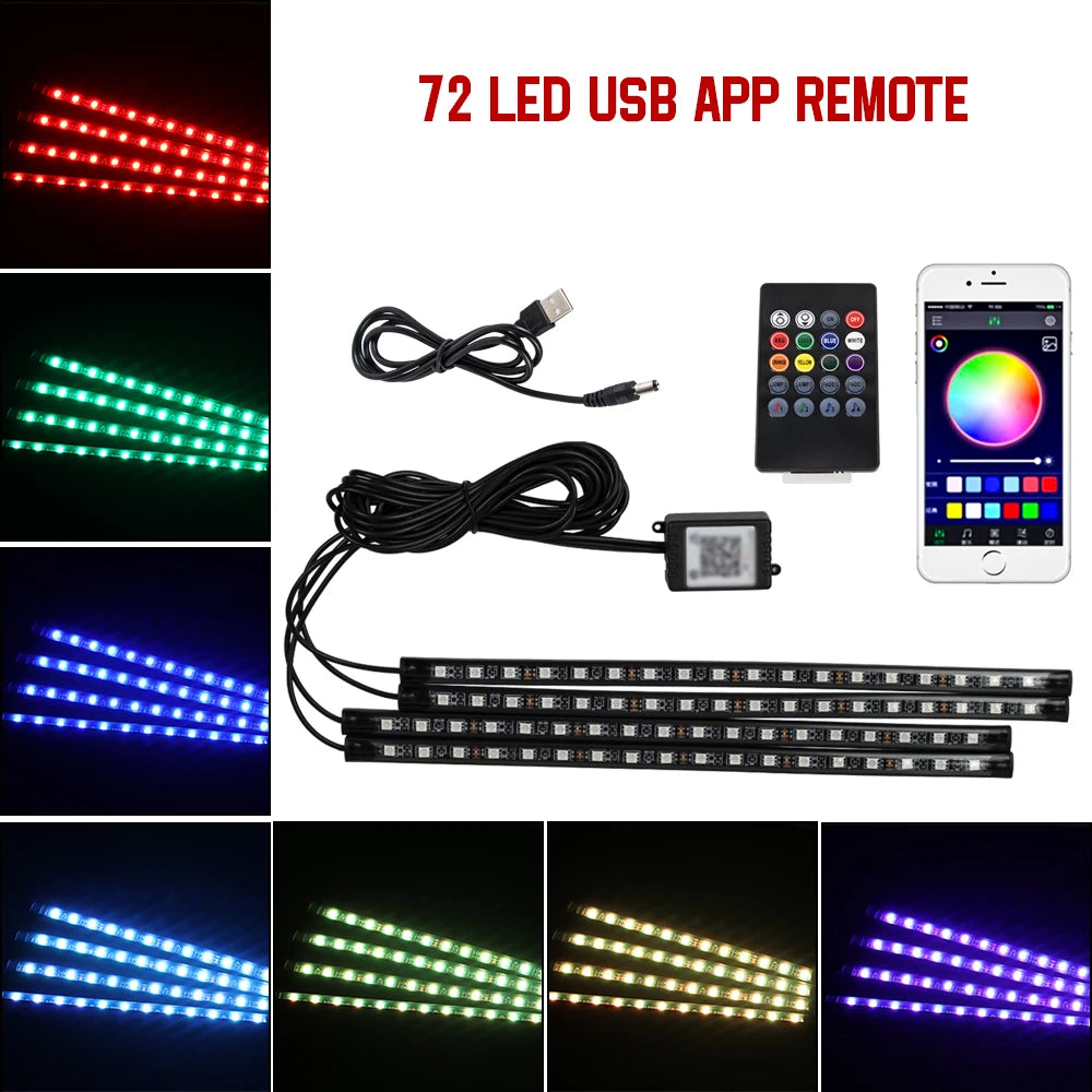 Lumières d’Ambiance LED Intérieures RGB – 36/48/72 LEDs, USB, Télécommande, Musique APP