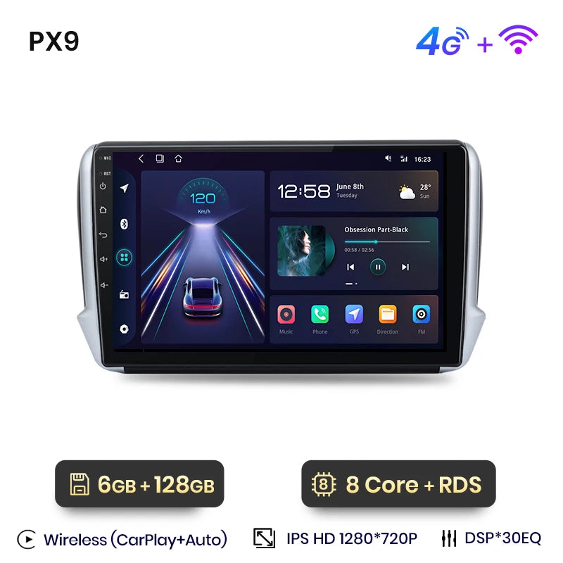 Autoradio Sans Fil CarPlay/Android Auto pour Peugeot 2008/208 (2012–2018)