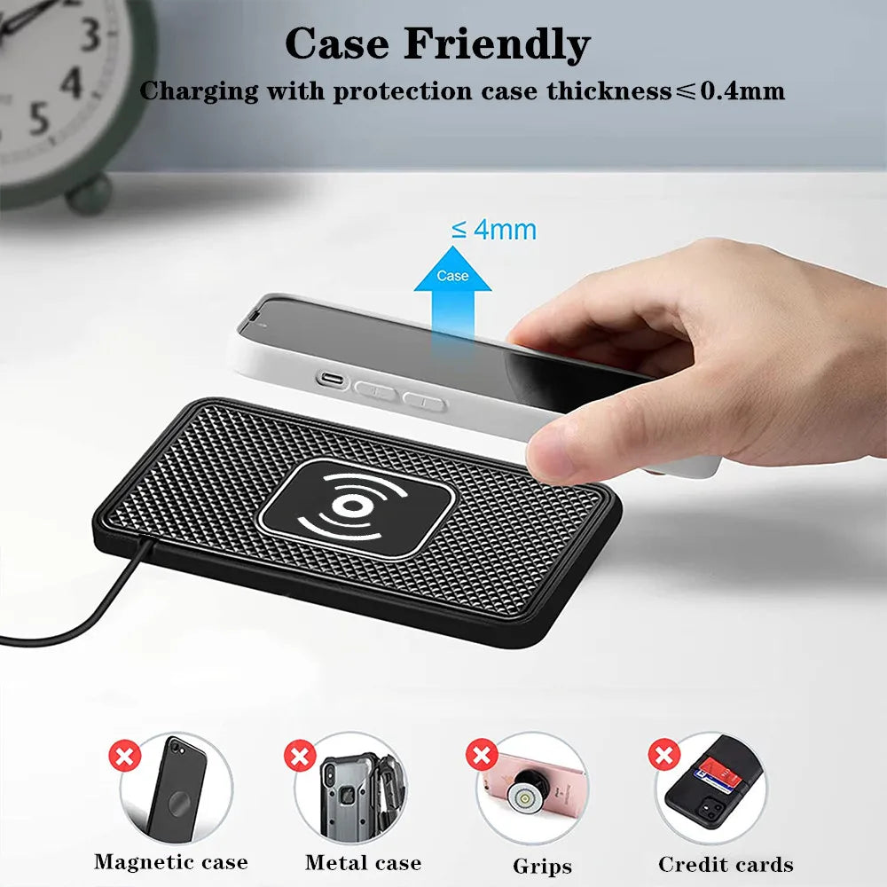 Chargeur Sans Fil Auto Rapide – Compatible iPhone & Samsung avec Support Silicone