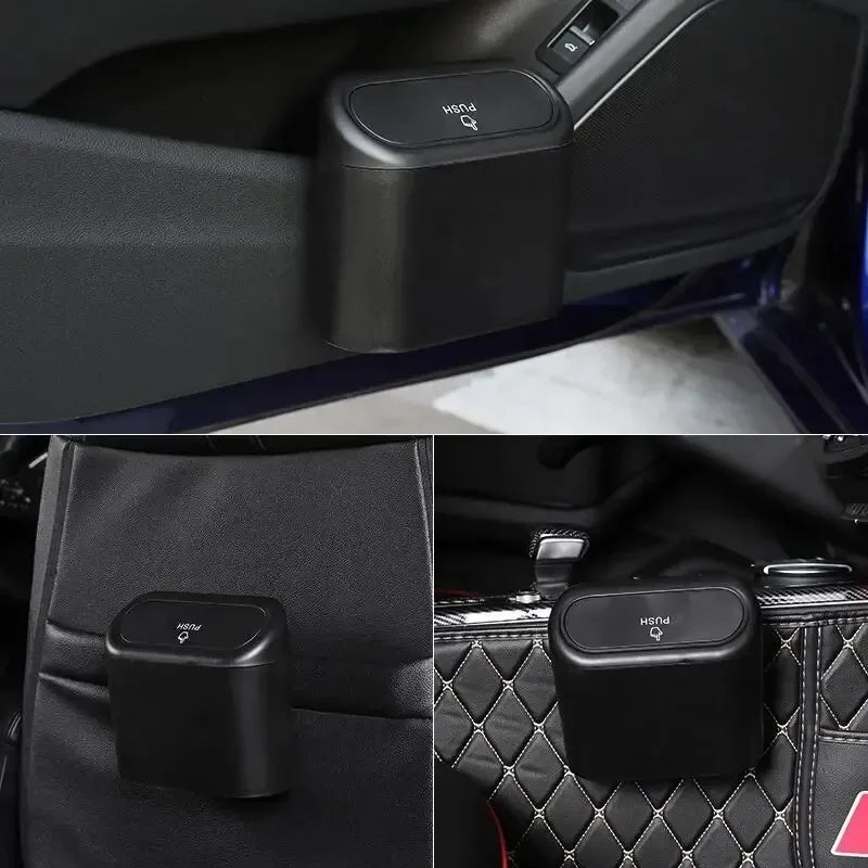 Poubelle Auto à Couvercle Abattant – Organiseur Intérieur Universel Noir ABS