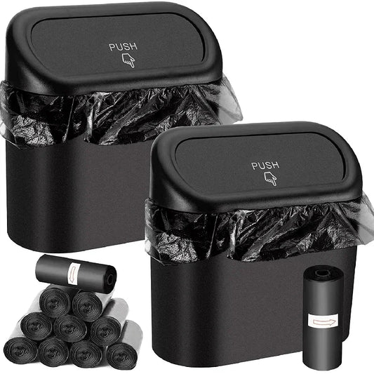 Lot 3 Poubelles Auto avec Couvercle + 300 Sacs Poubelle Étanches