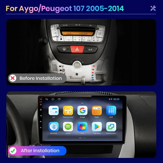 Autoradio AWESAFE Android pour Peugeot 107 / Citroën C1 / Toyota Aygo (2005–2014) – CarPlay Sans Fil & GPS
