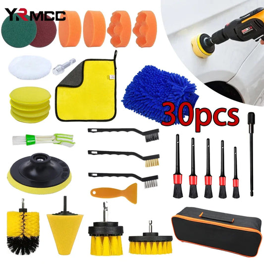 Set 30 Pinceaux et Accessoires Nettoyage Auto – Brosses, Éponges, Chiffons