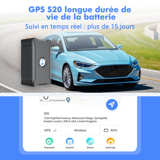 Traceur GPS antivol pour véhicule, batterie de 15 jours