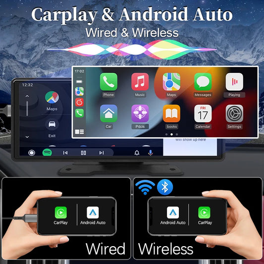 Autoradio Miroir 10,26" – CarPlay Sans Fil, Android Auto, Bluetooth, AUX, USB